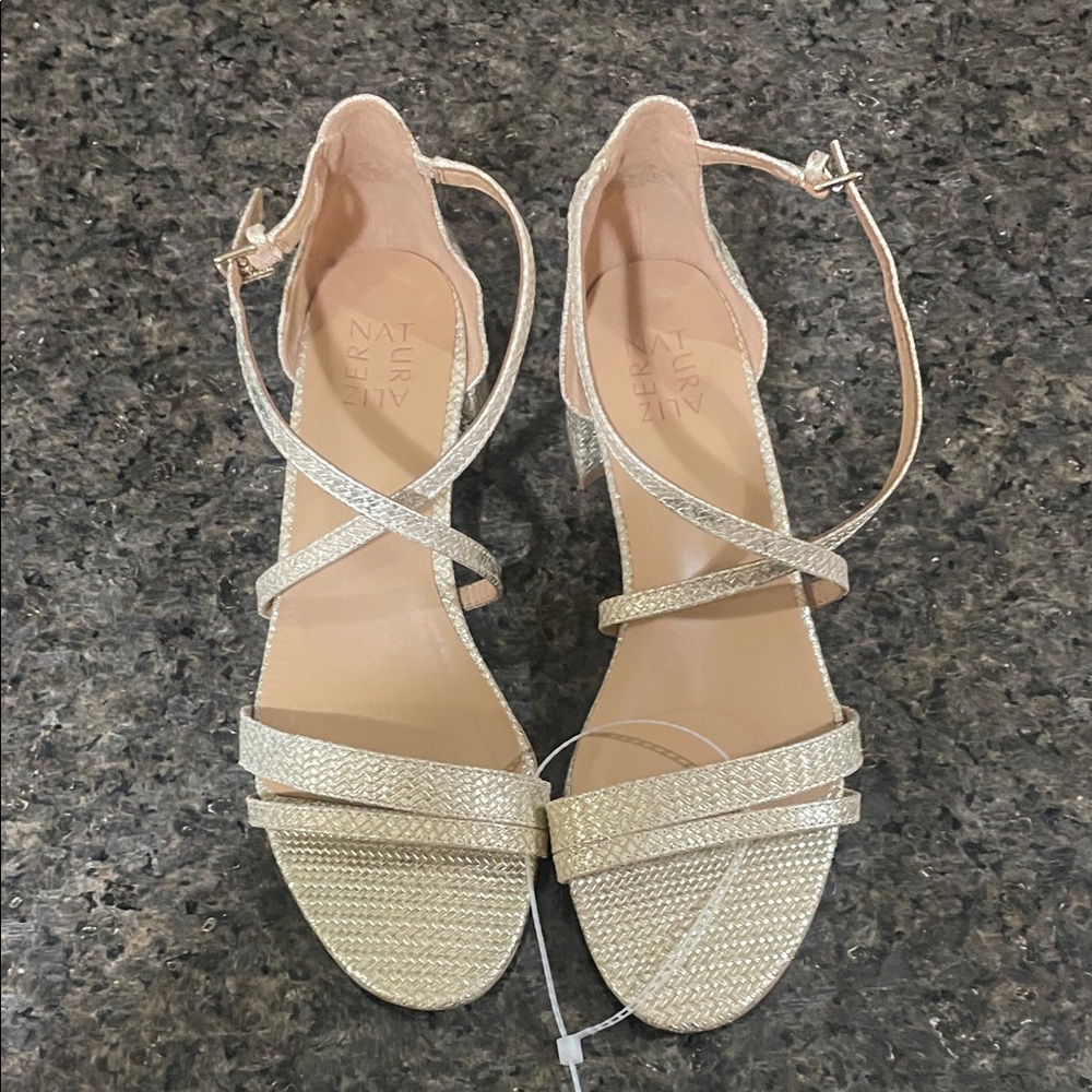 Naturalizer Sparkling Gold Crisscross Ankle-Strap Sandals